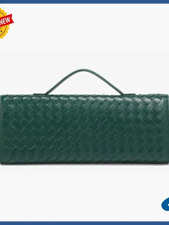 Woven PU Leather Clutch Crossbody Shoulder Bag Evening Purse Compact - Picture 3 of 7